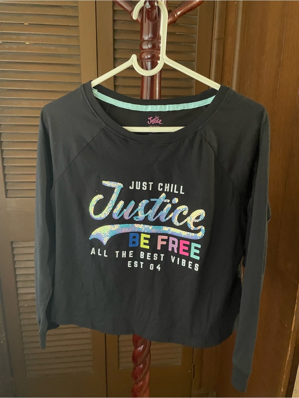 Justice Black Long Sleeve 'Just Chill Justice Be Free' Graphic Tee